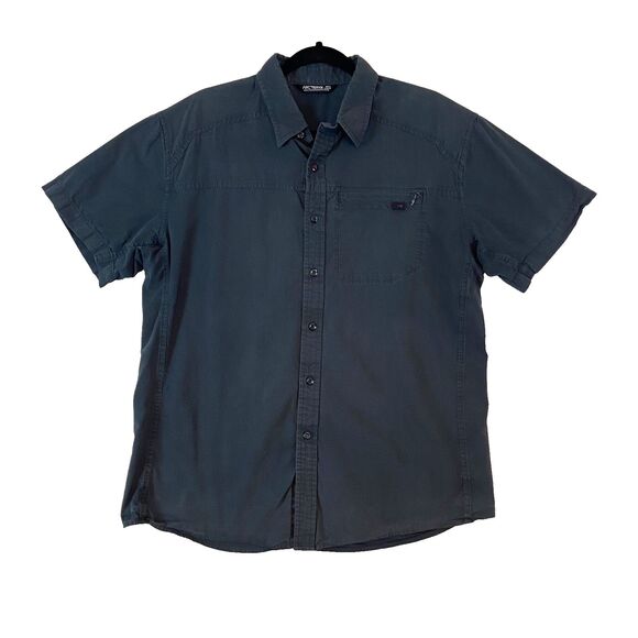 Arcteryx Button Up Shirt Mens L Gray Pocket 100% Cotton Short Sleeve Outdoor - Picture 1 of 6